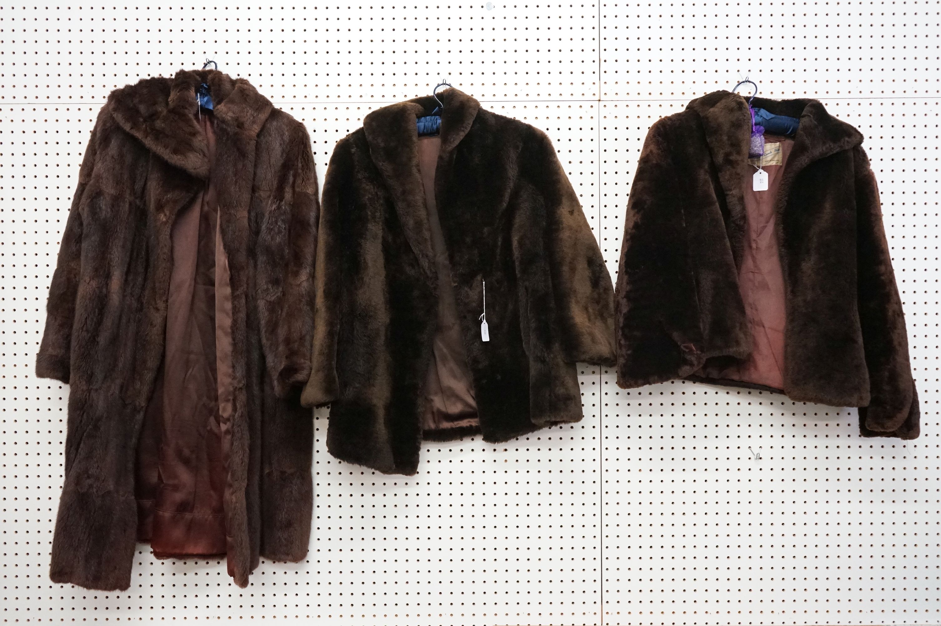 Three vintage brown fur coats / jackets.