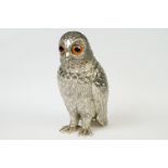 Silver Plated Sugar Shaker in the form of an Owl with glass eyes, 14cm high