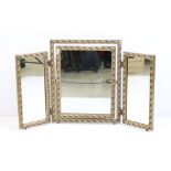 Mid century Gilt Framed Triptych Dressing Mirror, 62cm high