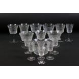 Collection of Fifteen Edwardian Etched Drinking Glasses and a Bowl, all of matching design