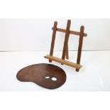 Artist's Wooden Table Top Easel, 54cm wide x 67cm high together with a Wooden Kidney Shaped Palette