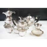 A small selection of silver plated items to include teapots, coffee pot, sugar bowl, cream jug....