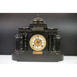 Victorian Architectural Slate and Marble Mantle Clock, the gilt and enamel dial with Roman numerals,