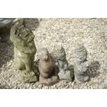 Collection of reconstituted stone figures of otter - lion & a pair of Laurel and Hardy figures, lion