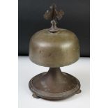 19th century bronze & copper dinner gong bell, the bell of mushroom form and surmounted by a