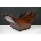 19th century mahogany twin-compartment cheese truckle / coaster, of boat form, with shaped side