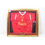 Football autographs - Liverpool FC, a framed and glazed replica 2001-2 home shirt, with multiple