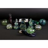 Collection of ten glass paperweights to include a pair of Mdina horse-shaped paperweights (12cm