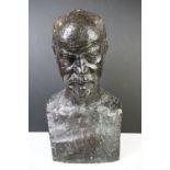 Bronze bust of a gentleman, with textured finish. Measures approx 45cm high x 25.5cm wide