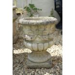 Large Reconstituted Stone Campana shaped Garden Urn, 38cm diameter x 51cm high