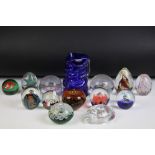 13 Glass paperweights to include a millefiori example of dump-style form (9cm diameter), Caithness '
