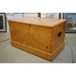 19th century Pine Blanket Box , the hinged lid opening to a candle tray, 94cm long x 56cm high