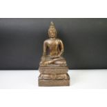 Antique Thai Bronze Buddha, inscription to base, 26.5cm high