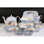 Foley floral tea set in pale blue (pattern 3125) comprising of a teapot & cover, 12 teacups, 11