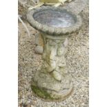 Reconstituted Stone Garden Cherub Bird Bath, 43cm diameter x 70cm high