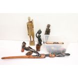 Ethnographica - Collection of 16 carved African wooden items to include masks, figures, spoon