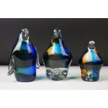 Three Art Glass Limited Edition penguins Paperweights the tallest 16cm high