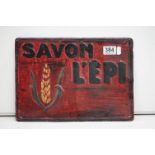 A mid 20th century tin plate advertising sign 'Savon L'epi'.