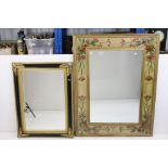 Large Mirror with Floral Design Gilt Frame, 95cm wide x 126cm high together with a Black and Gilt