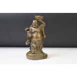 Chinese bronze figure of a ' Happy Buddha ', four character seal mark to base, approx 20cm high