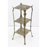 Pierced Brass Three Tier Square Plant Stand, 34cm wide x 71cm high