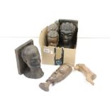 Ethnographica - Three carved hardwood African busts / heads, a similar pair of carved African