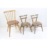 Pair of Ercol Elm and Beech Child's Yellow Dot Stacking School Chairs, each 38cm wide x 58cm high