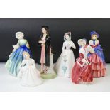 Six Royal Doulton figures comprising: 'A Victorian Lady' HN 728, 'The Graduate' HN 3016, 'Jane' HN
