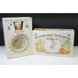 Royal Doulton Bunnykins mug and plate set, boxed and a Wedgwood Peter Rabbit Nursery Set, mug, plate