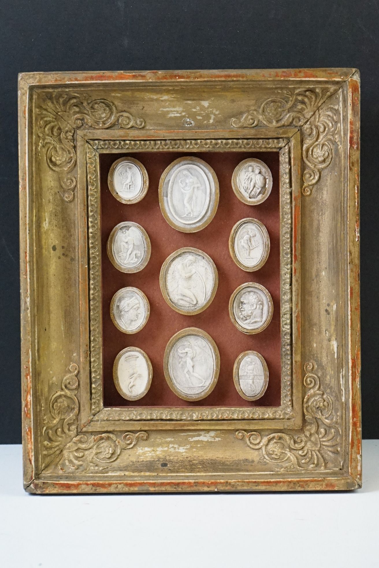 Eleven 19th century plaster Grand Tour intaglios, gilt framed & glazed. (largest intaglio approx 3cm - Image 2 of 6