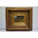 Oil Painting of Woodcock and Chicks signed Dowsett ?, 11 x 16.5cm in Ornate Gilt Frame