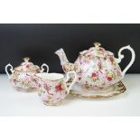 Royal Albert Old Country Roses, Ruby Celebration, Pink Chintz part tea service, comprising: tea