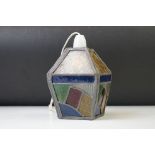 20th century stained glass and leaded hanging lantern, approx 17.5cm high (excluding fitting)