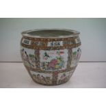 Chinese jardinière, outside decorated with panels depicting figures, birds, flowers and foliage,