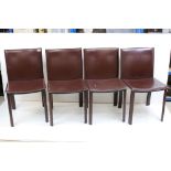 Set of Four 20th century Italian ' Filippo Sibau ' Tanned Brown Leather Chairs, labels to underside,