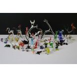 Collection of glass animals and three pottery black and white stylised animal figures