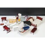 Collection of dolls house furniture, clothes, household items etc