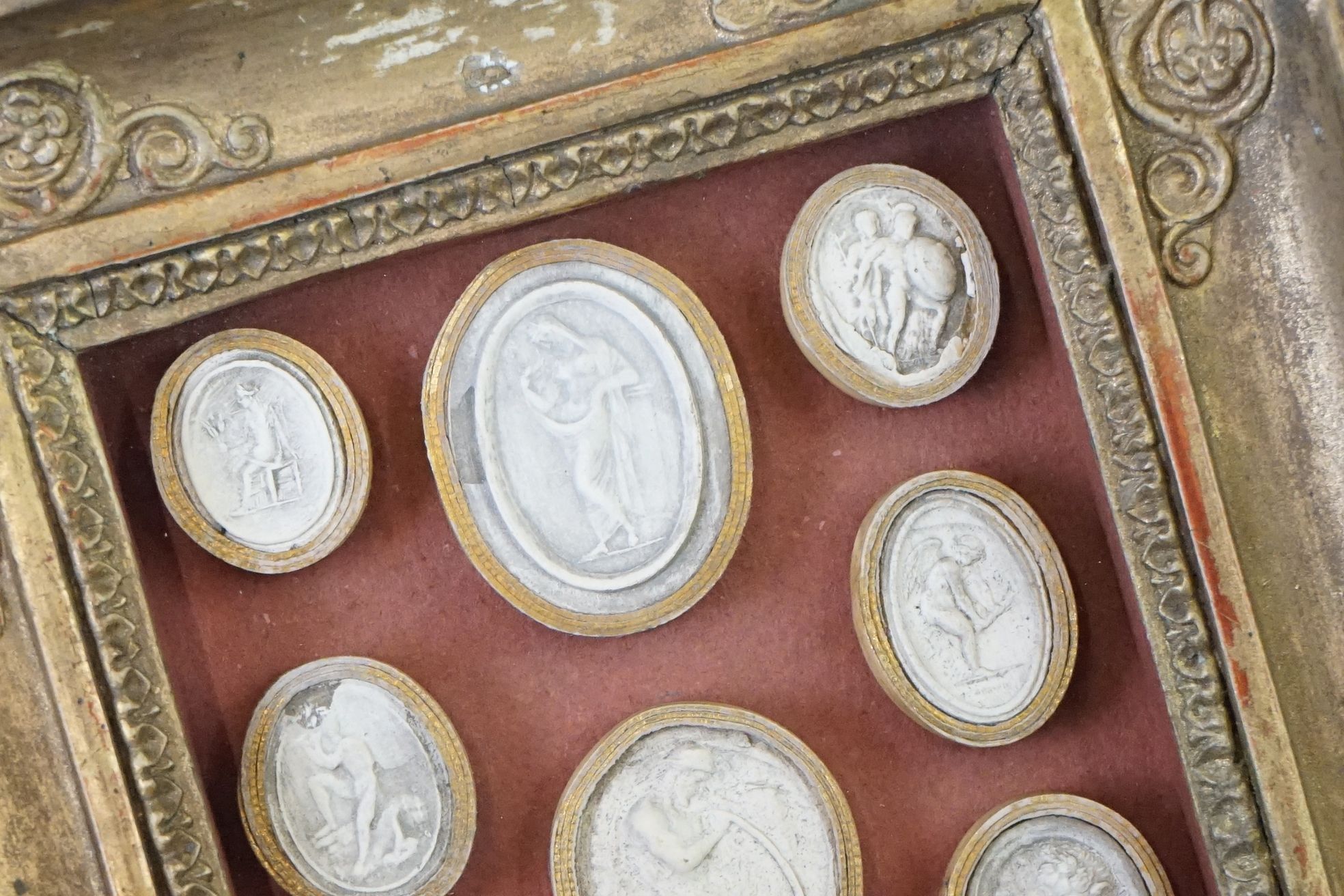 Eleven 19th century plaster Grand Tour intaglios, gilt framed & glazed. (largest intaglio approx 3cm - Image 3 of 6