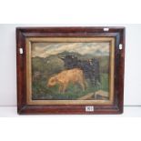Late 19th / Early 20th century Oil on Canvas of Highland Cow and Calf in a Highland Landscape,