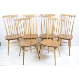 Set of Six Ercol Blonde Elm and Beech Stickback Chairs, model 608, each chair 42cm wide x 93cm high
