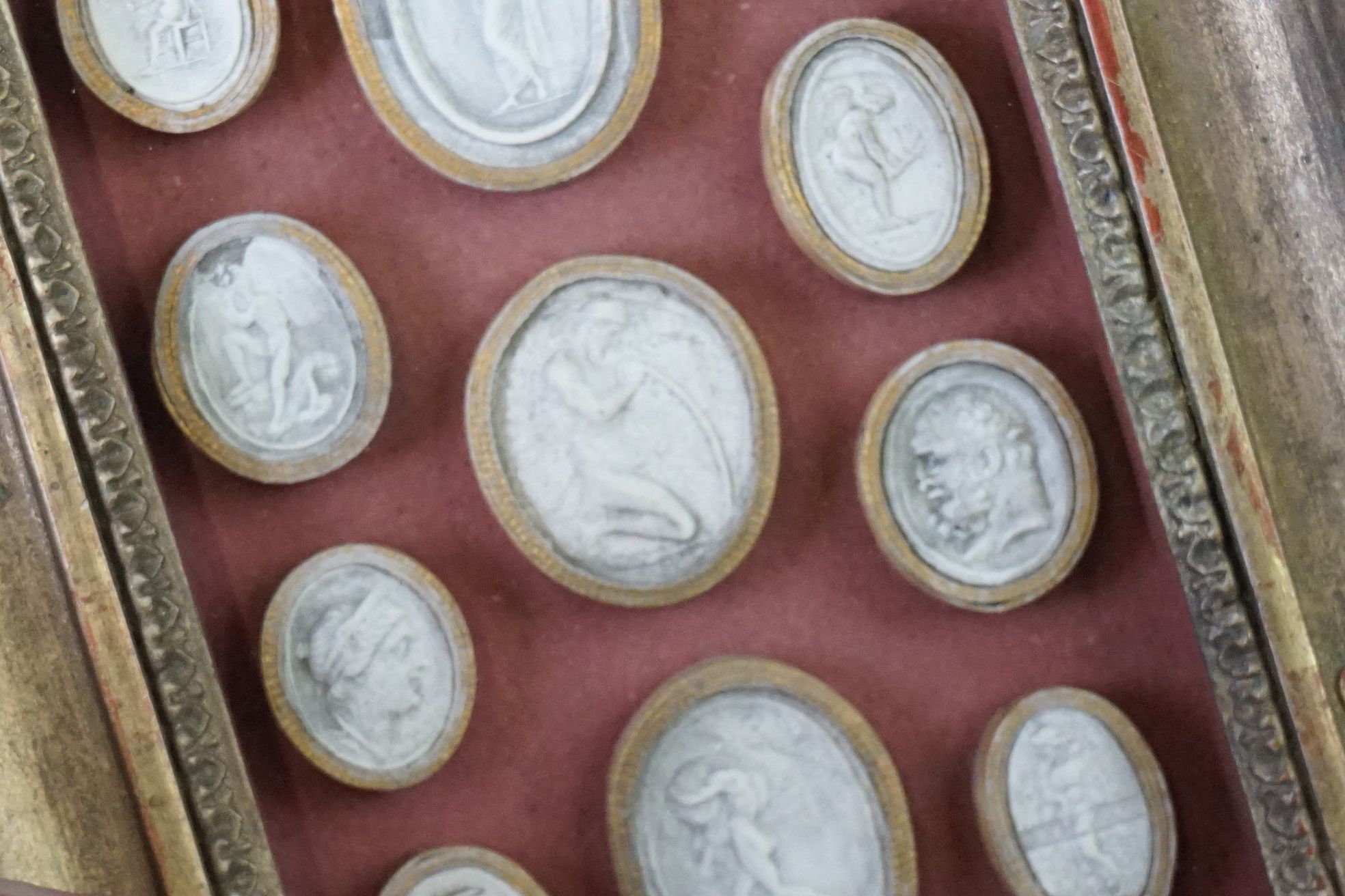 Eleven 19th century plaster Grand Tour intaglios, gilt framed & glazed. (largest intaglio approx 3cm - Image 4 of 6