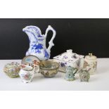 Collection of mainly ceramics to include: Oriental barrel shaped pot and cover, painted and gilded