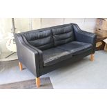 Mid century Danish Black Leather Sofa designed by Mogens Hansen, style no. M H 195, 149cm long x