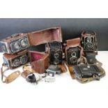 Quantity of cameras & accessories to include a Rolleiflex TLR with Car Zeiss Jena 1:35 6cm lens (