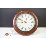 Late 19th / Early 20th century Mahogany Circular Wall Clock with cream dial, Roman numerals, poker