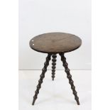 19th century Circular Top Table raised on three splayed bobbin legs, 54cm wide x 67cm high
