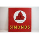 Advertising - Simonds Brewery ' The Hop Leaf ' red ground enamel sign. Measures approx 85cm W x 90cm