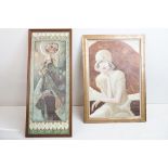 After Alfonse Mucha, Large Print of an Art Nouveau Lady, 115cm x 44cm, framed and glazed together