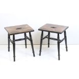Pair of Part Painted Elm Seated Kitchen Stools, 37cm wide x 46cm high