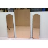 Set of Three Early 20th century Pink Tinted Arched Bevelled Edge Mirrors, one mirror measuring 131cm